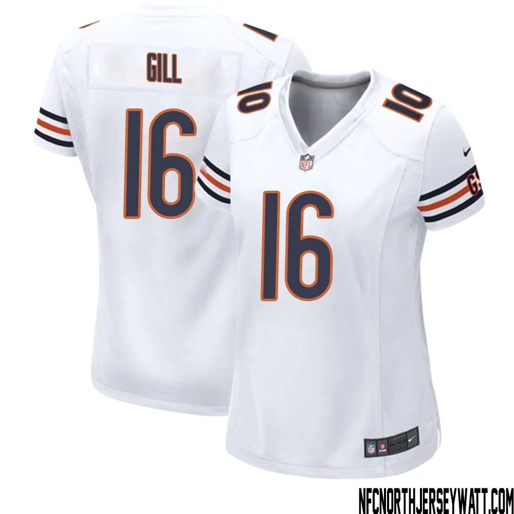 Trenton Gill No 16 Women White Chicago Bears Away Game Jersey 1