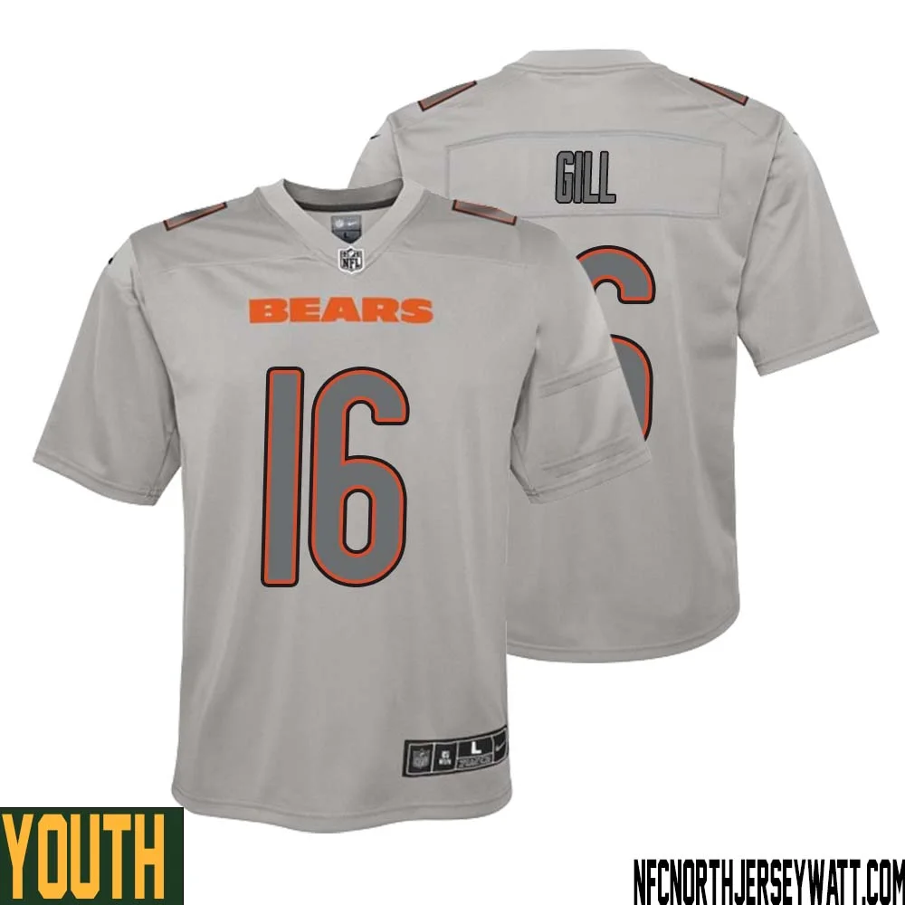 Trenton Gill No 16 Youth Gray Chicago Bears Atmosphere Fashion Game Jersey