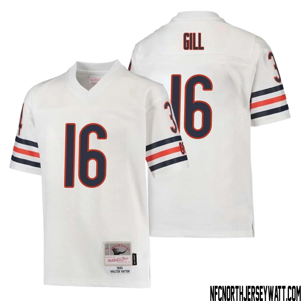 Trenton Gill No 16 Youth Mitchell Ness White Chicago Bears 1985 Retired Player Legacy Jersey 1