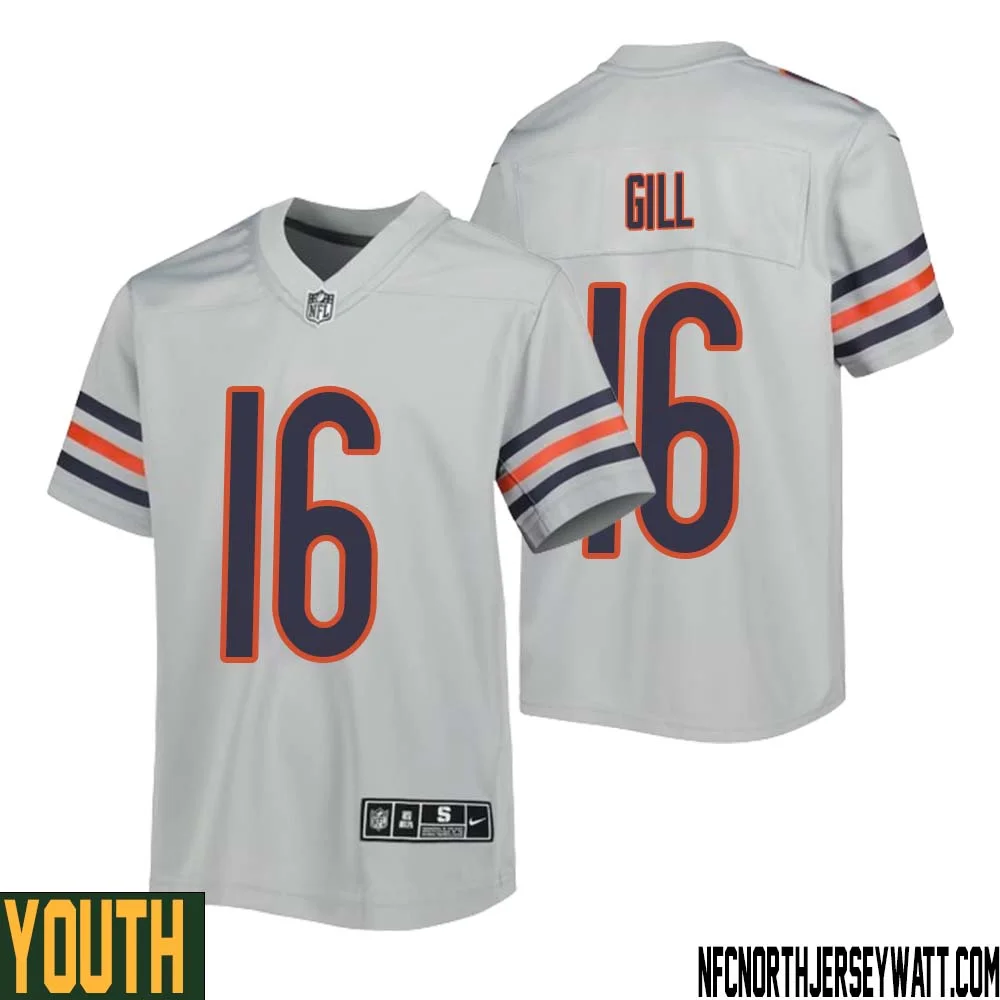 Trenton Gill No 16 Youth Silver Chicago Bears Inverted Legend Jersey