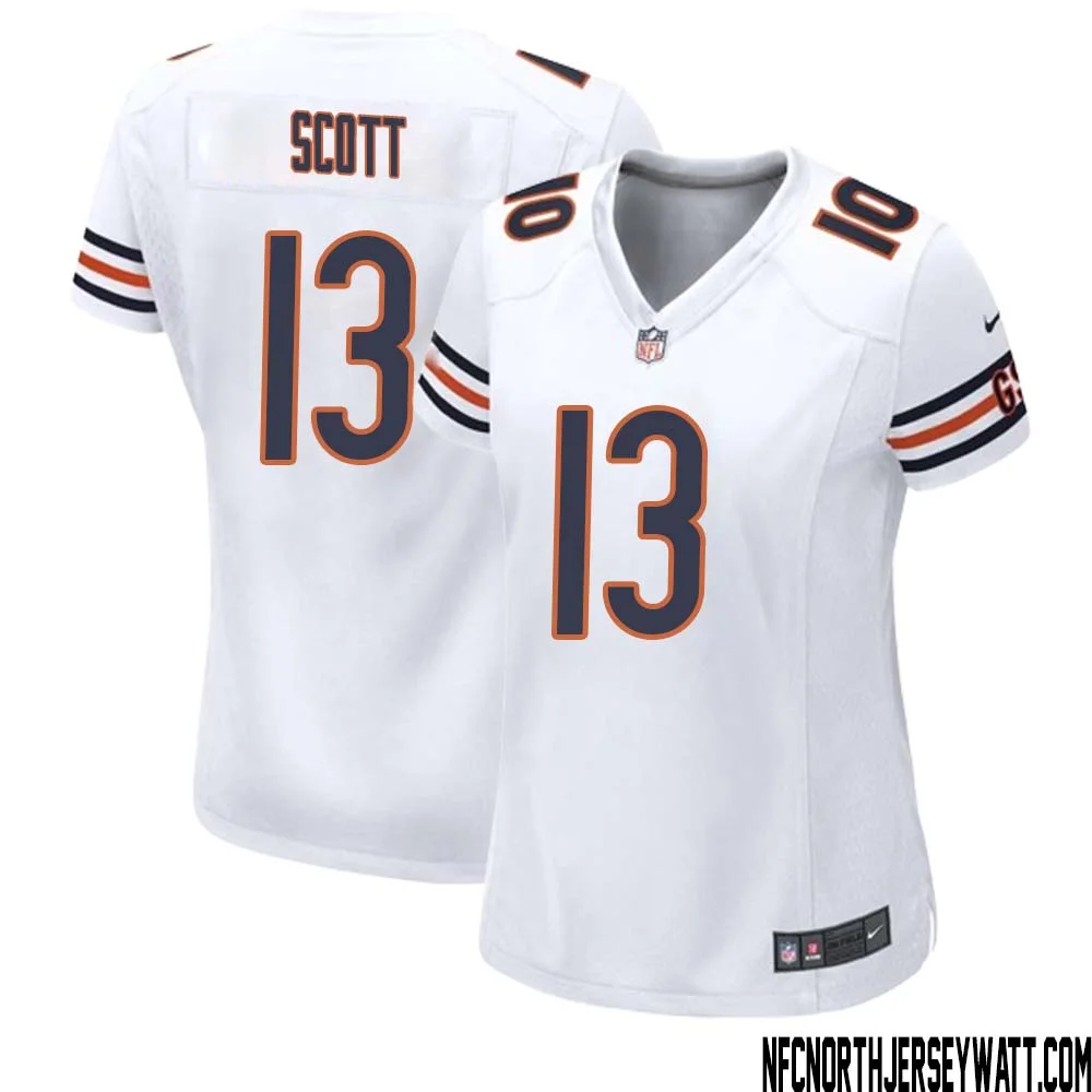 Tyler Scott No 13 Women White Chicago Bears Away Game Jersey