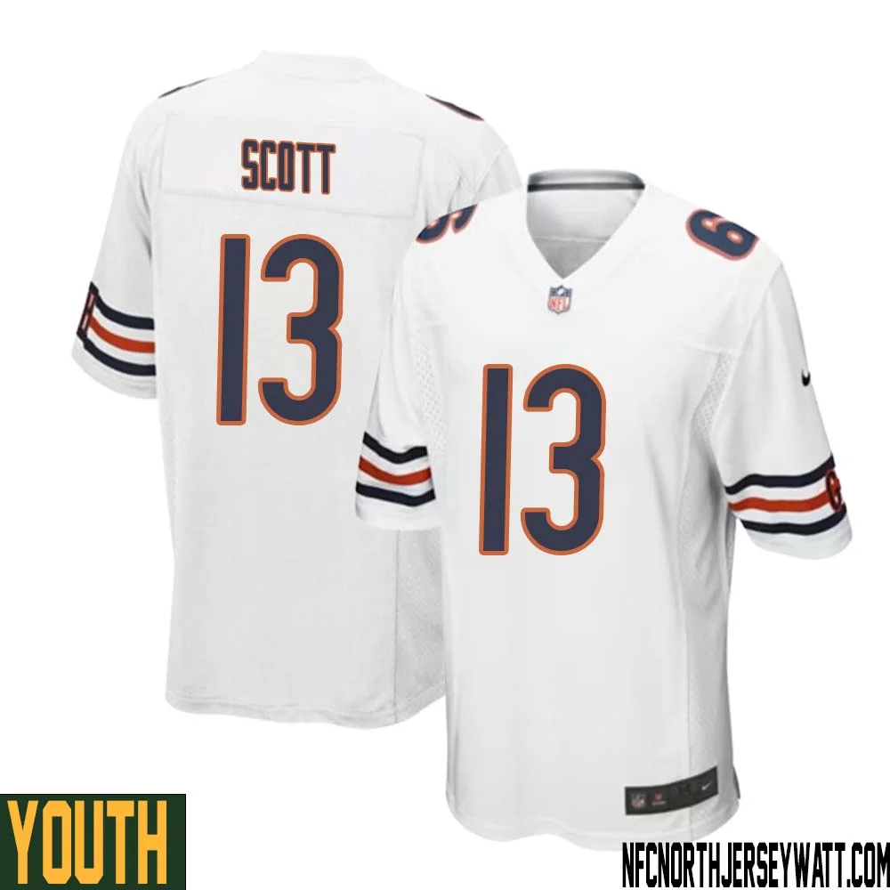 Tyler Scott No 13 Youth White Chicago Bears Away Game Jersey 1