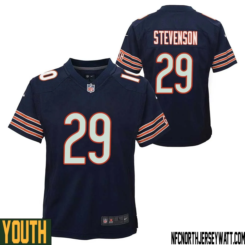 Tyrique Stevenson No 29 Chicago Bears Home Game Navy Jersey for Youth 1