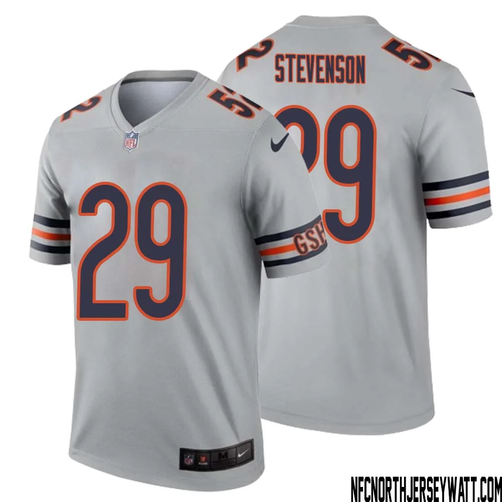 Tyrique Stevenson No 29 Men Silver Chicago Bears Inverted Legend Jersey