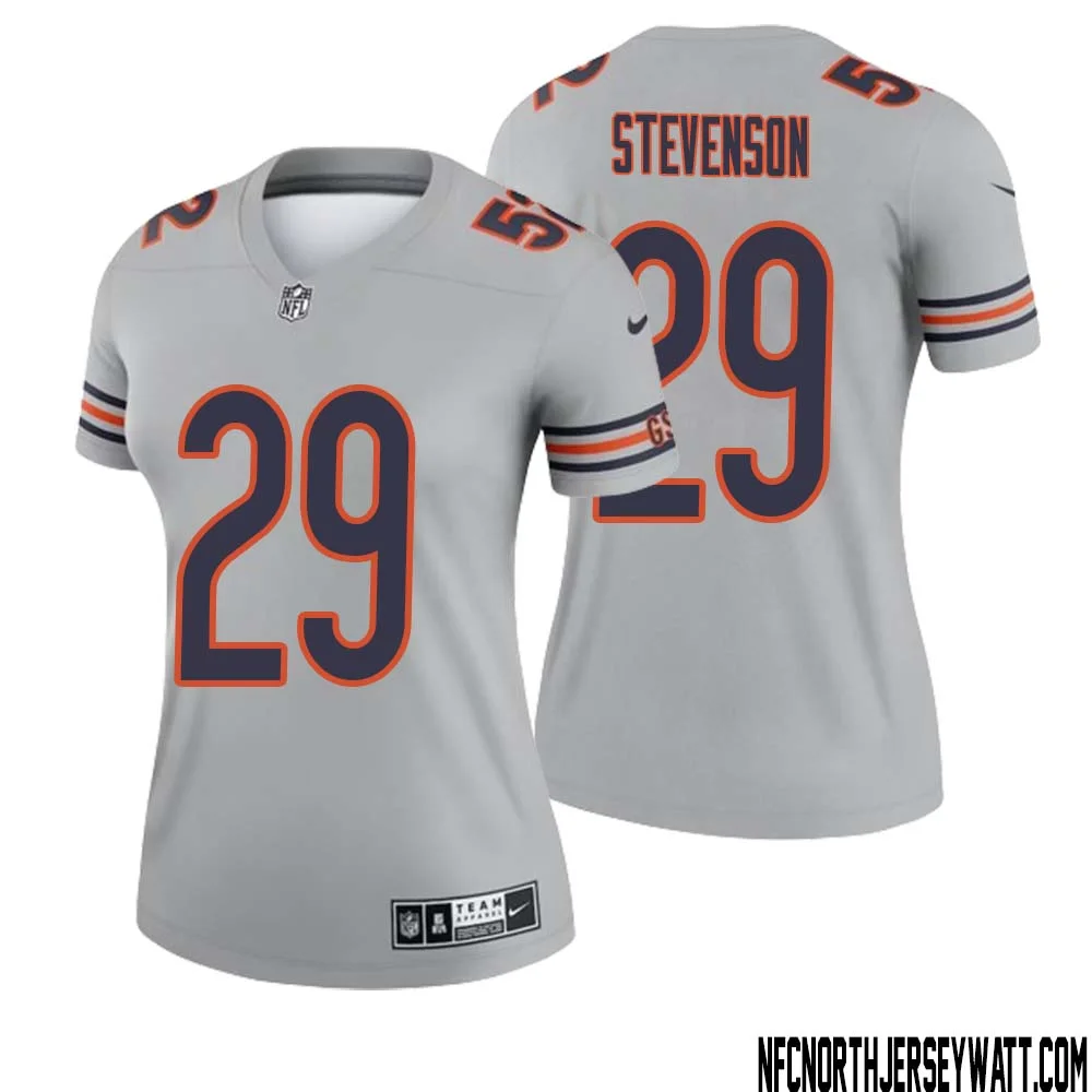 Tyrique Stevenson No 29 Women Silver Chicago Bears Inverted Legend Jersey