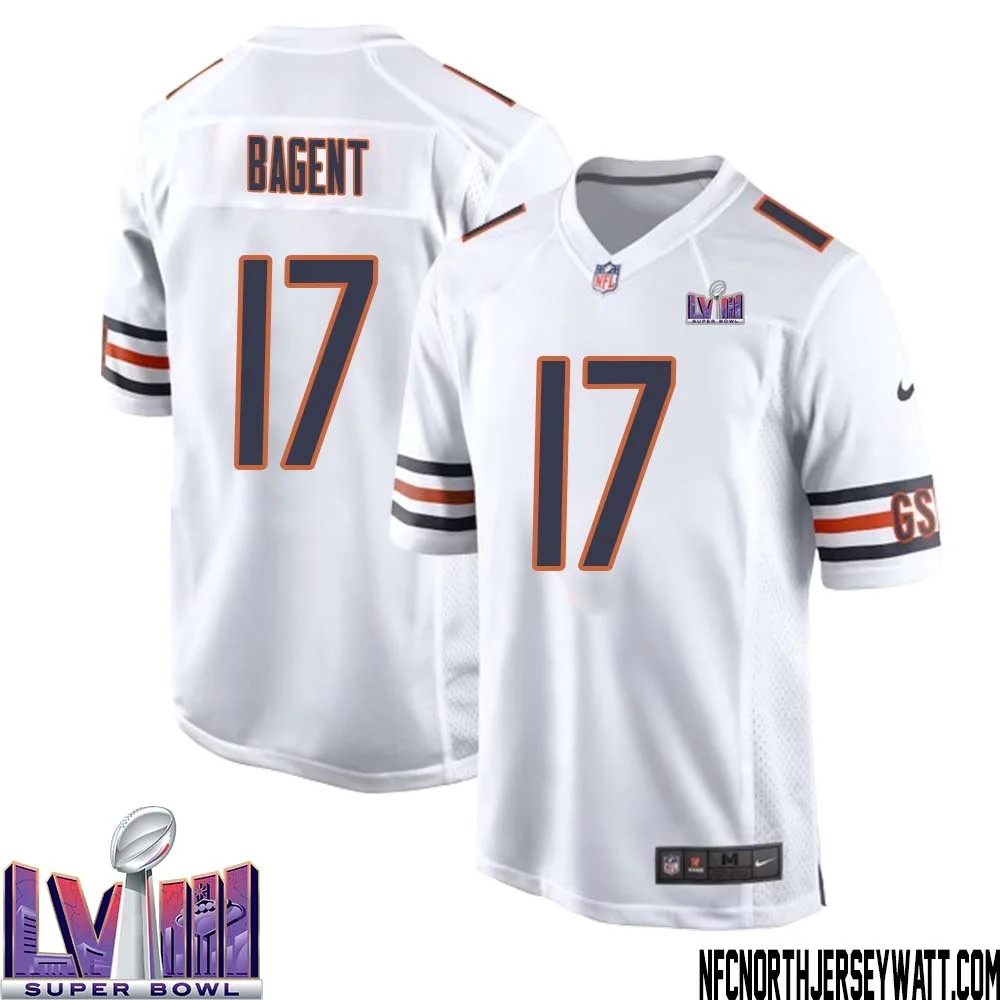 Tyson Bagent No 17 Chicago Bears Super Bowl LVIII Away Game Jersey White for Men 1