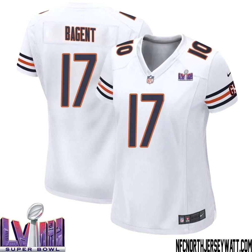 Tyson Bagent No 17 Chicago Bears Super Bowl LVIII Away Game Jersey White for Women