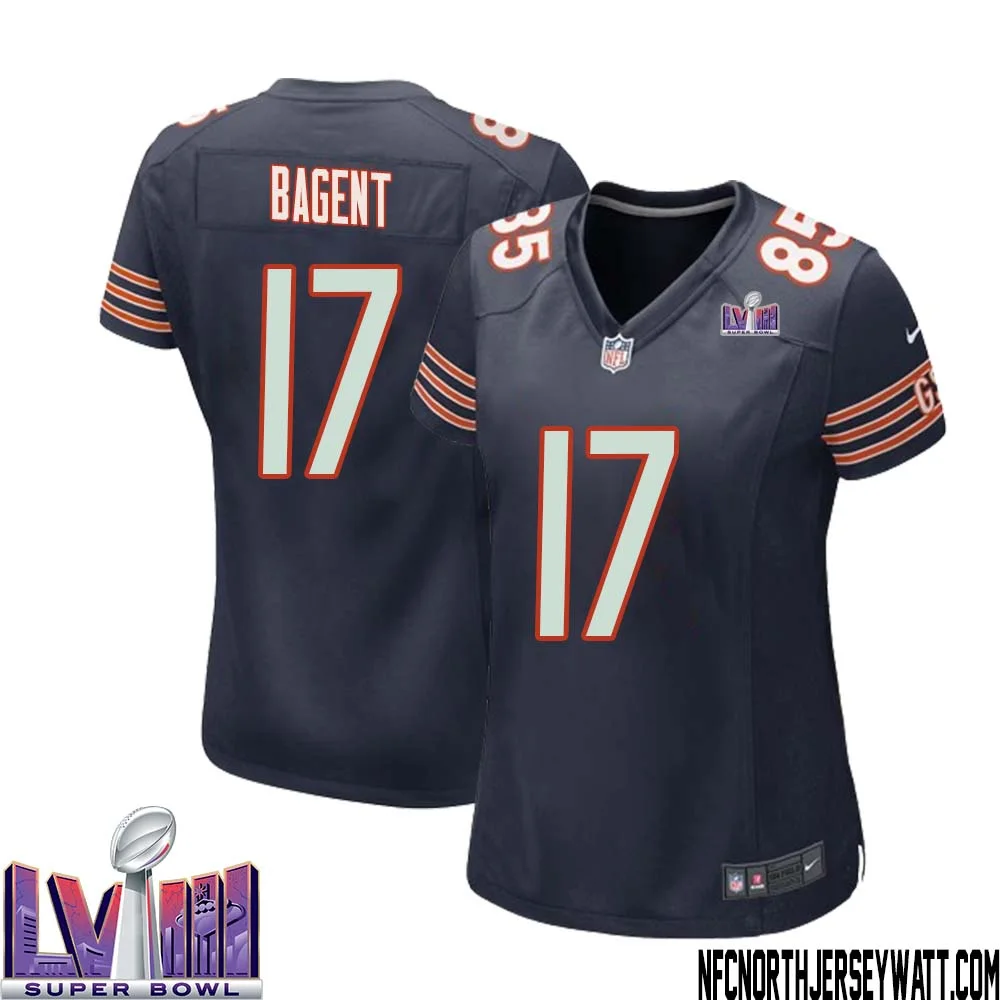 Tyson Bagent No 17 Chicago Bears Super Bowl LVIII Home Game Jersey Navy for Women