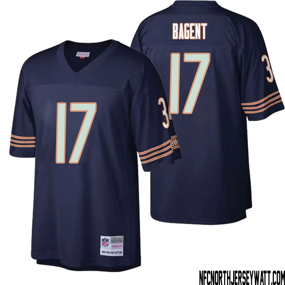 Tyson Bagent No 17 Men Mitchell Ness Navy Chicago Bears Big Tall 1985 Retired Player Replica Jersey 1 1