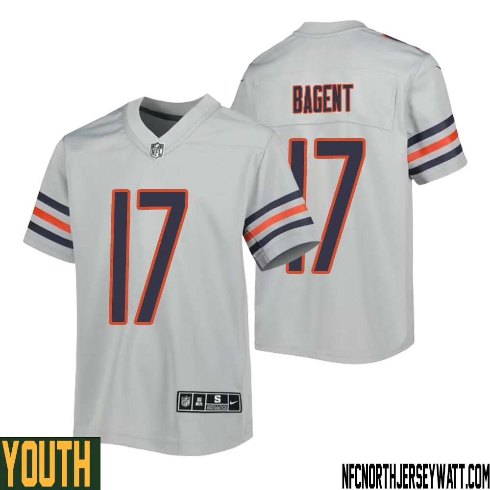Tyson Bagent No 17 Youth Silver Chicago Bears Inverted Legend Jersey