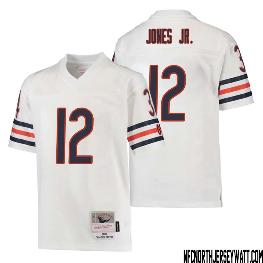 Velus Jones Jr. No 12 Youth Mitchell Ness White Chicago Bears 1985 Retired Player Legacy Jersey 1