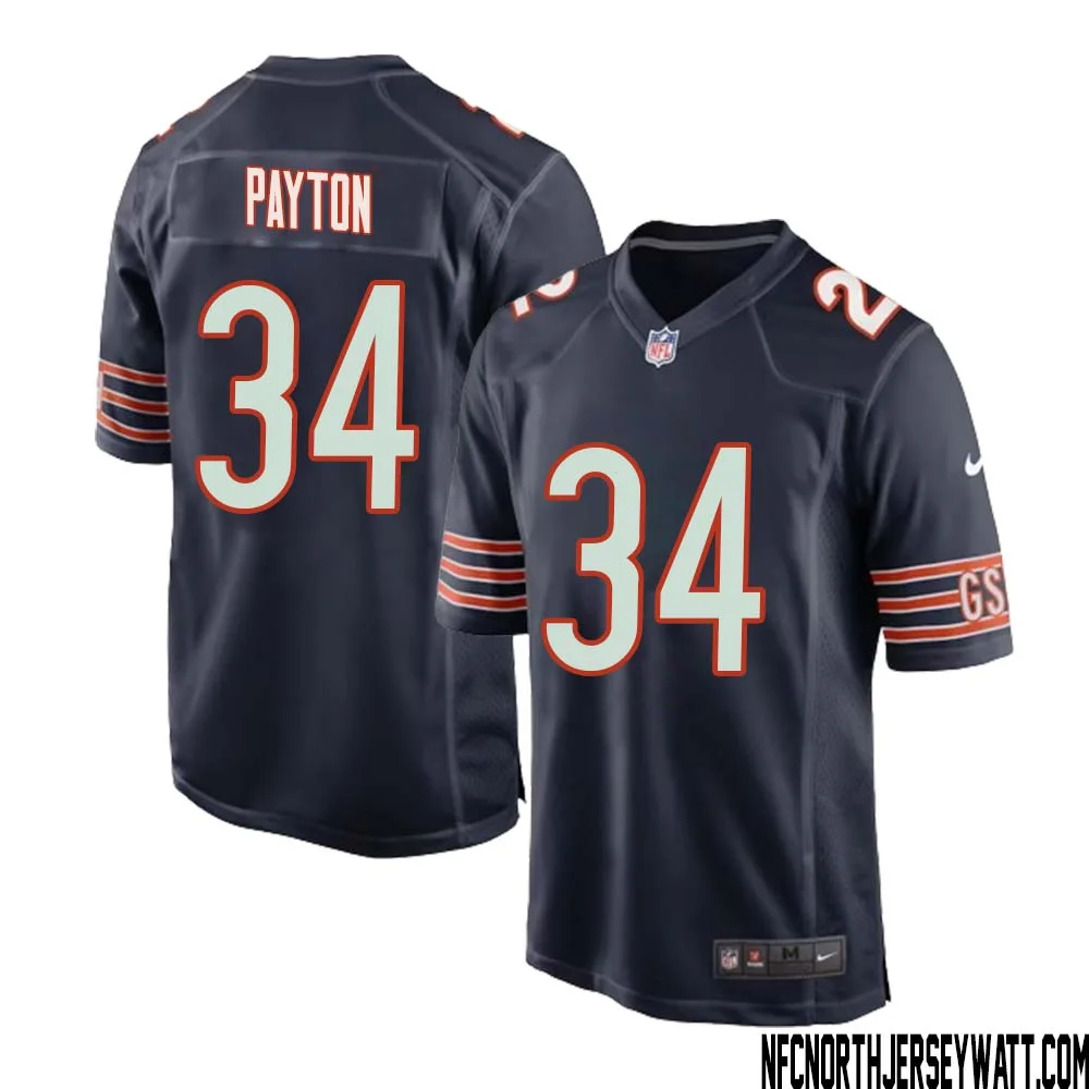Walter Payton No 34 Chicago Bears Home Game Navy Jersey for Men 1