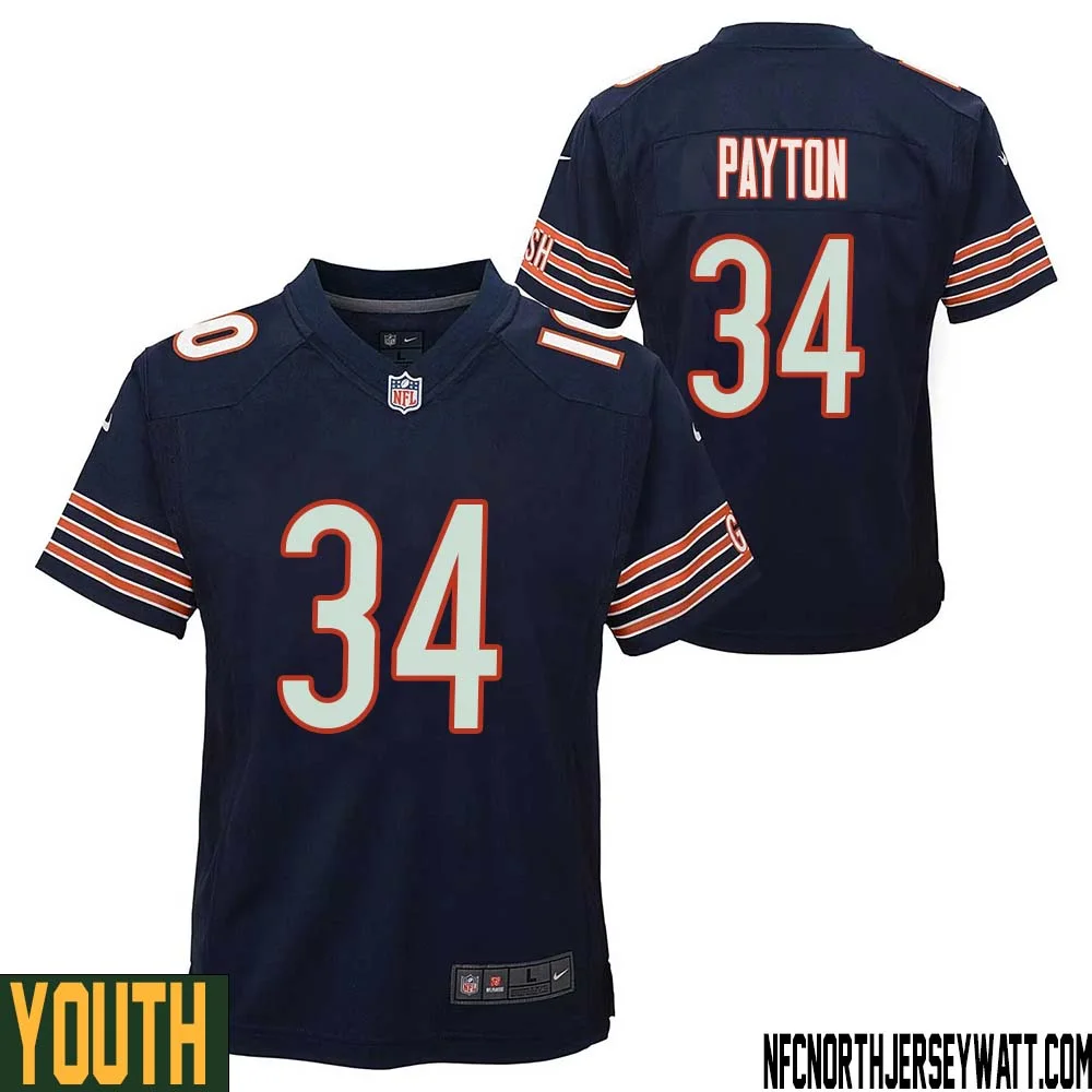 Walter Payton No 34 Chicago Bears Home Game Navy Jersey for Youth 1