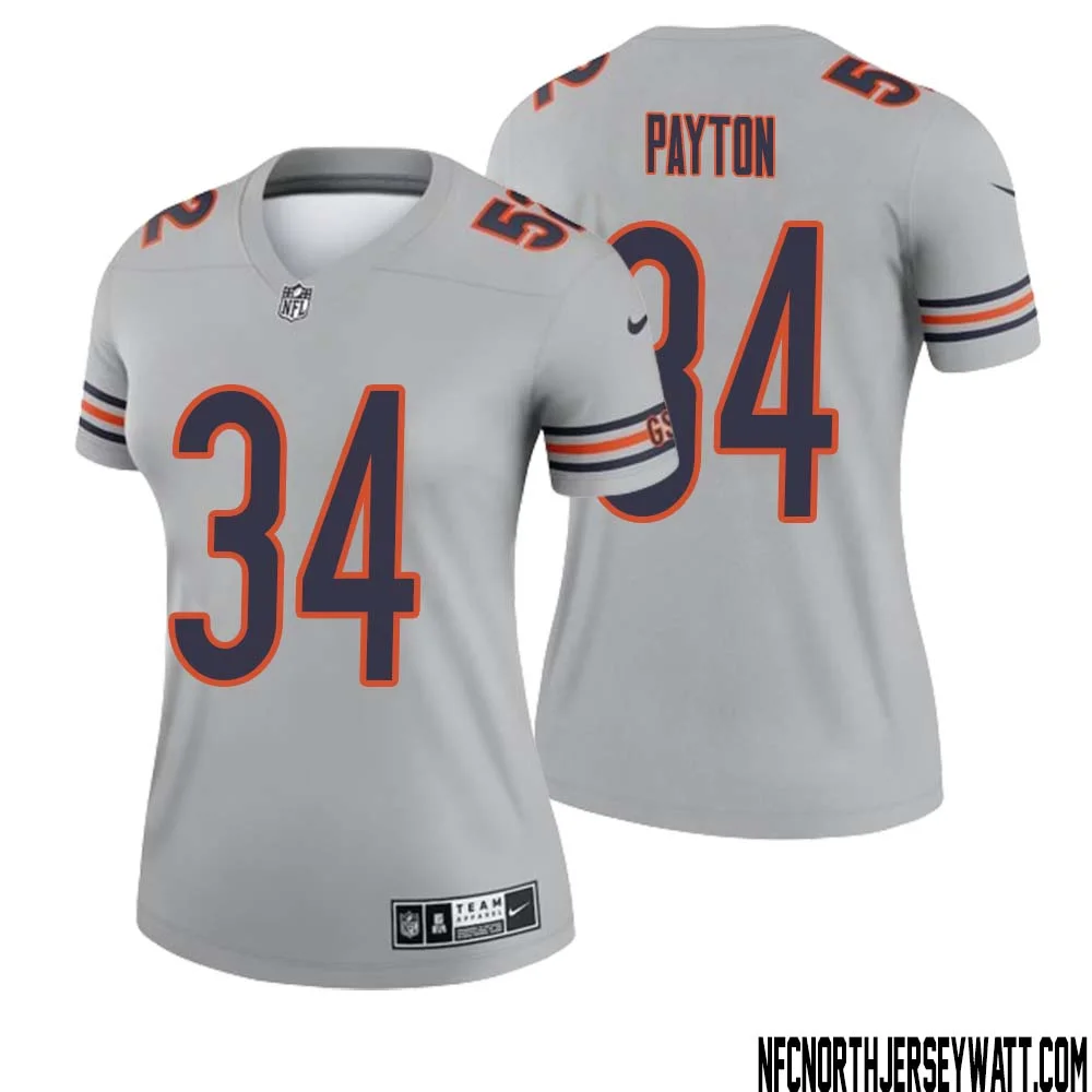 Walter Payton No 34 Women Silver Chicago Bears Inverted Legend Jersey 1