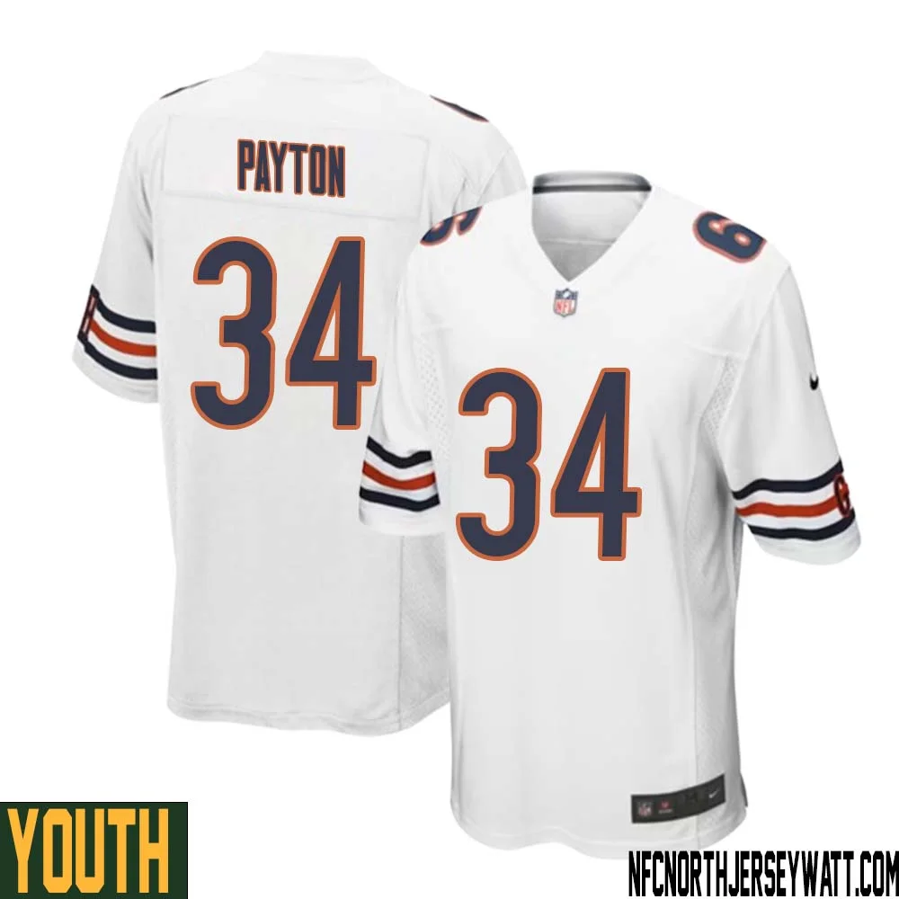 Walter Payton No 34 Youth White Chicago Bears Away Game Jersey