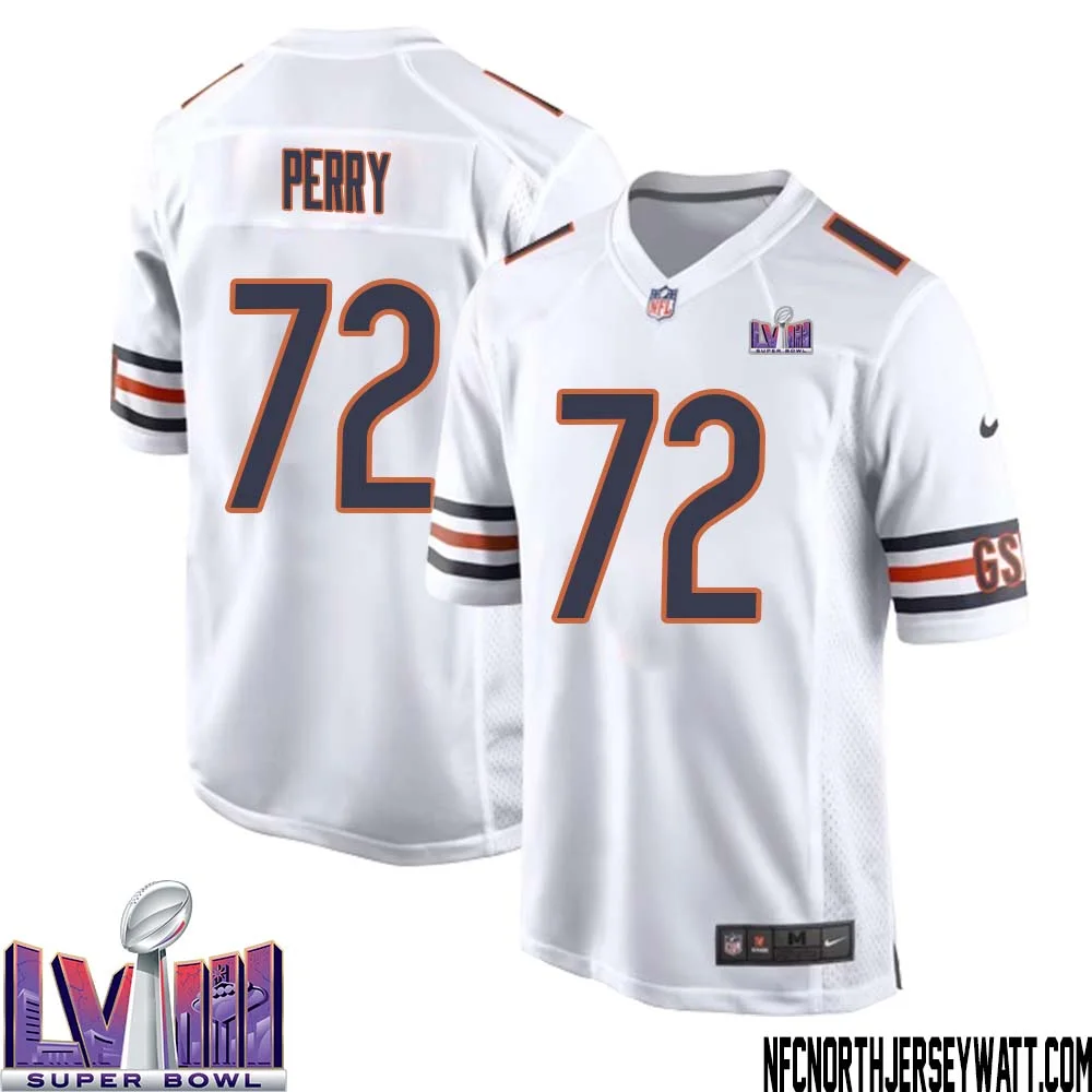 William Perry No 72 Chicago Bears Super Bowl LVIII Away Game Jersey White for Men 1