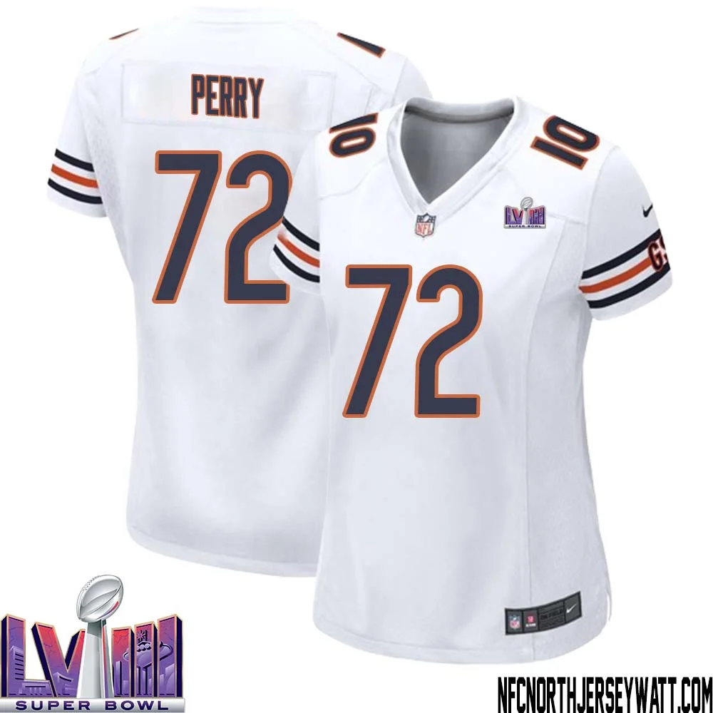William Perry No 72 Chicago Bears Super Bowl LVIII Away Game Jersey White for Women 1