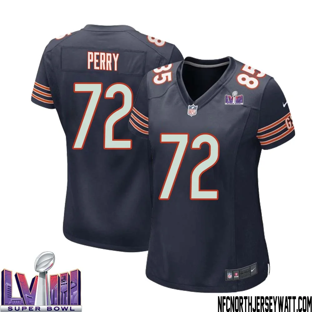 William Perry No 72 Chicago Bears Super Bowl LVIII Home Game Jersey Navy for Women
