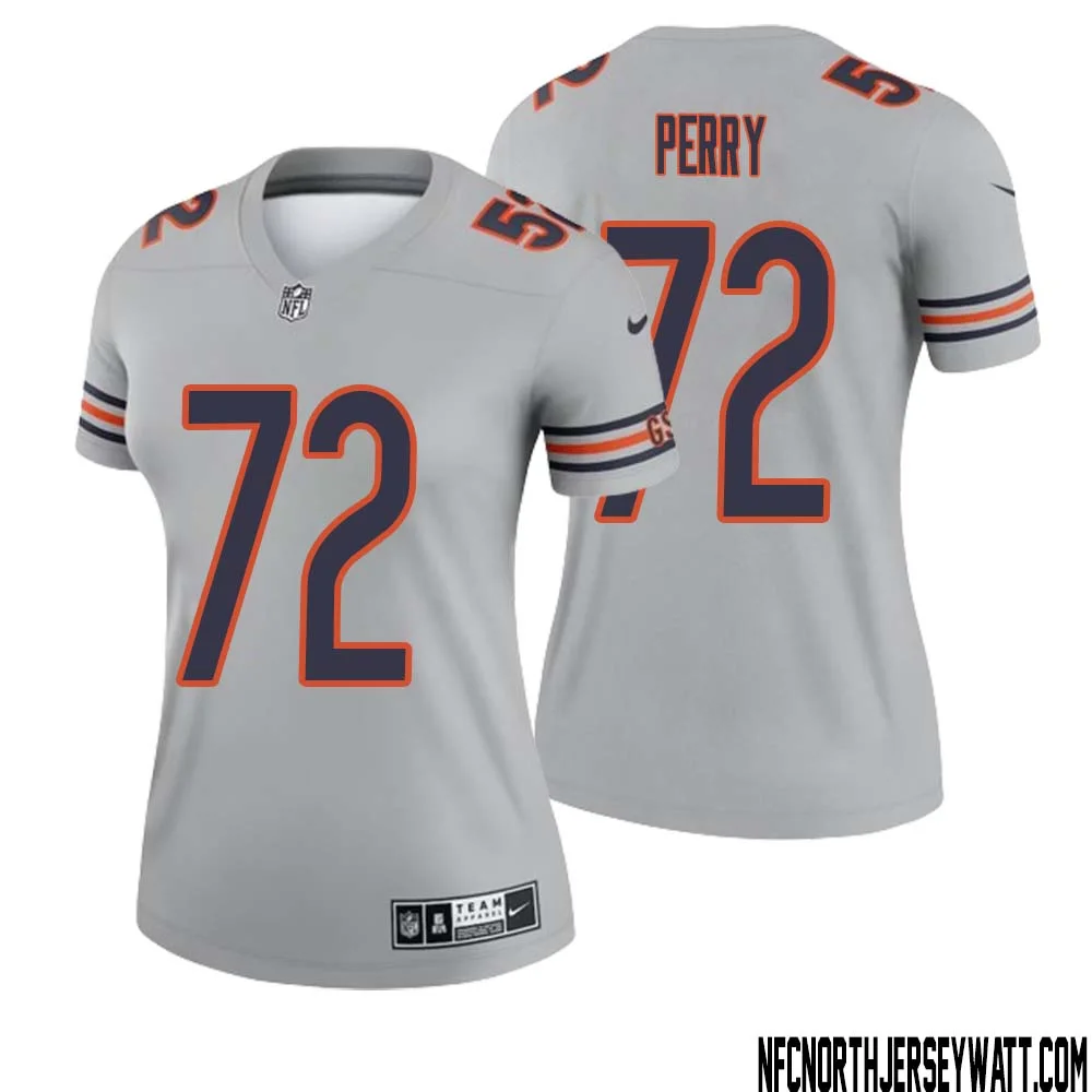 William Perry No 72 Women Silver Chicago Bears Inverted Legend Jersey