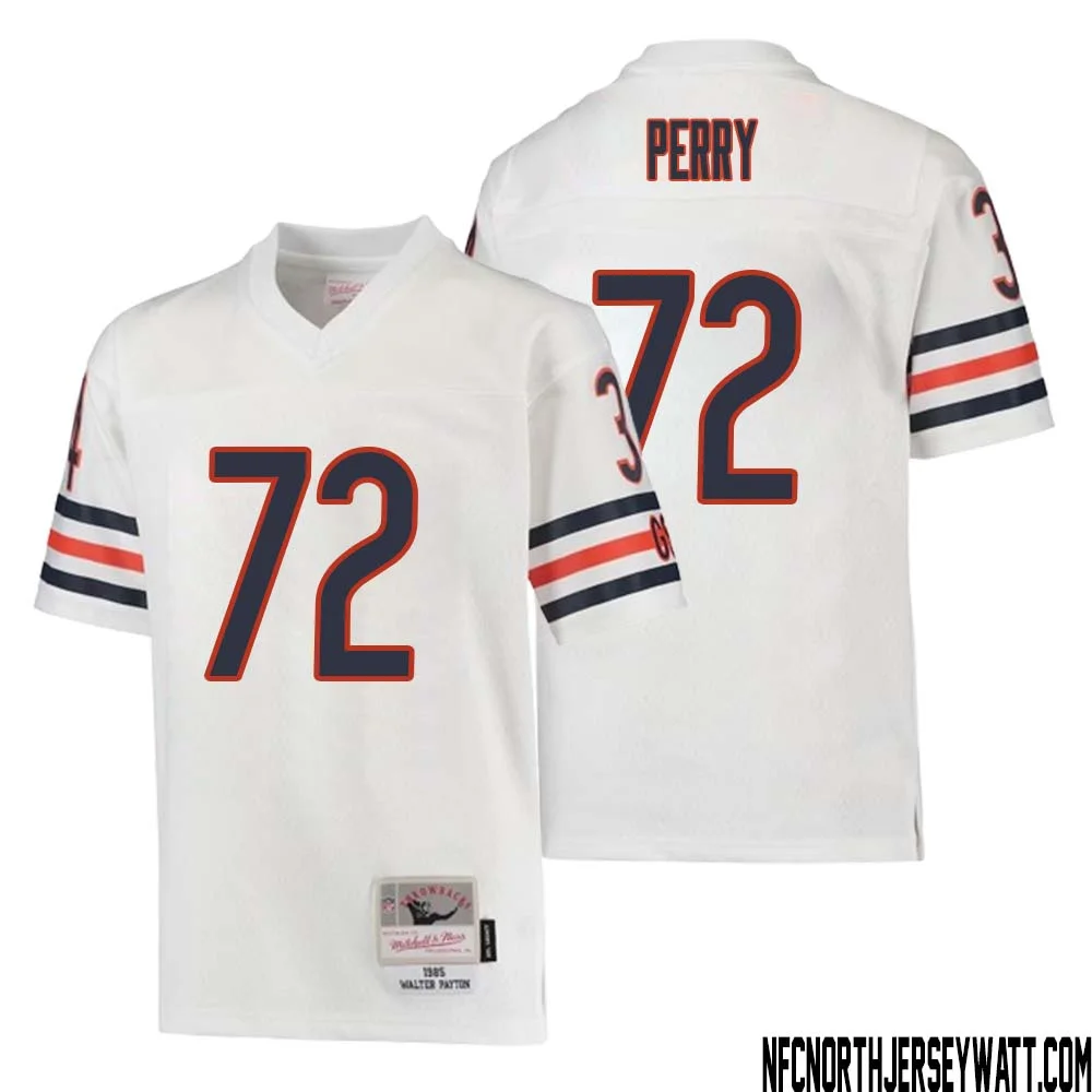 William Perry No 72 Youth Mitchell Ness White Chicago Bears 1985 Retired Player Legacy Jersey