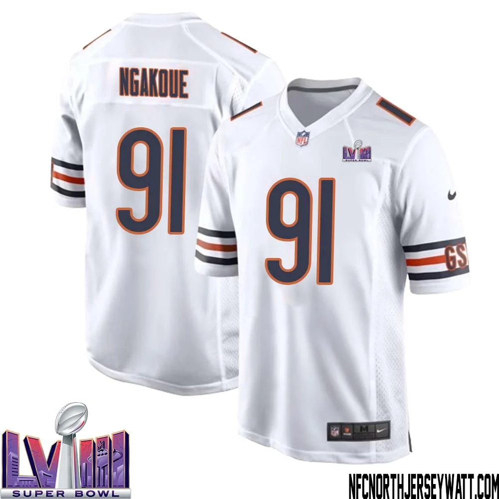 Yannick Ngakoue No 91 Chicago Bears Super Bowl LVIII Away Game Jersey White for Men