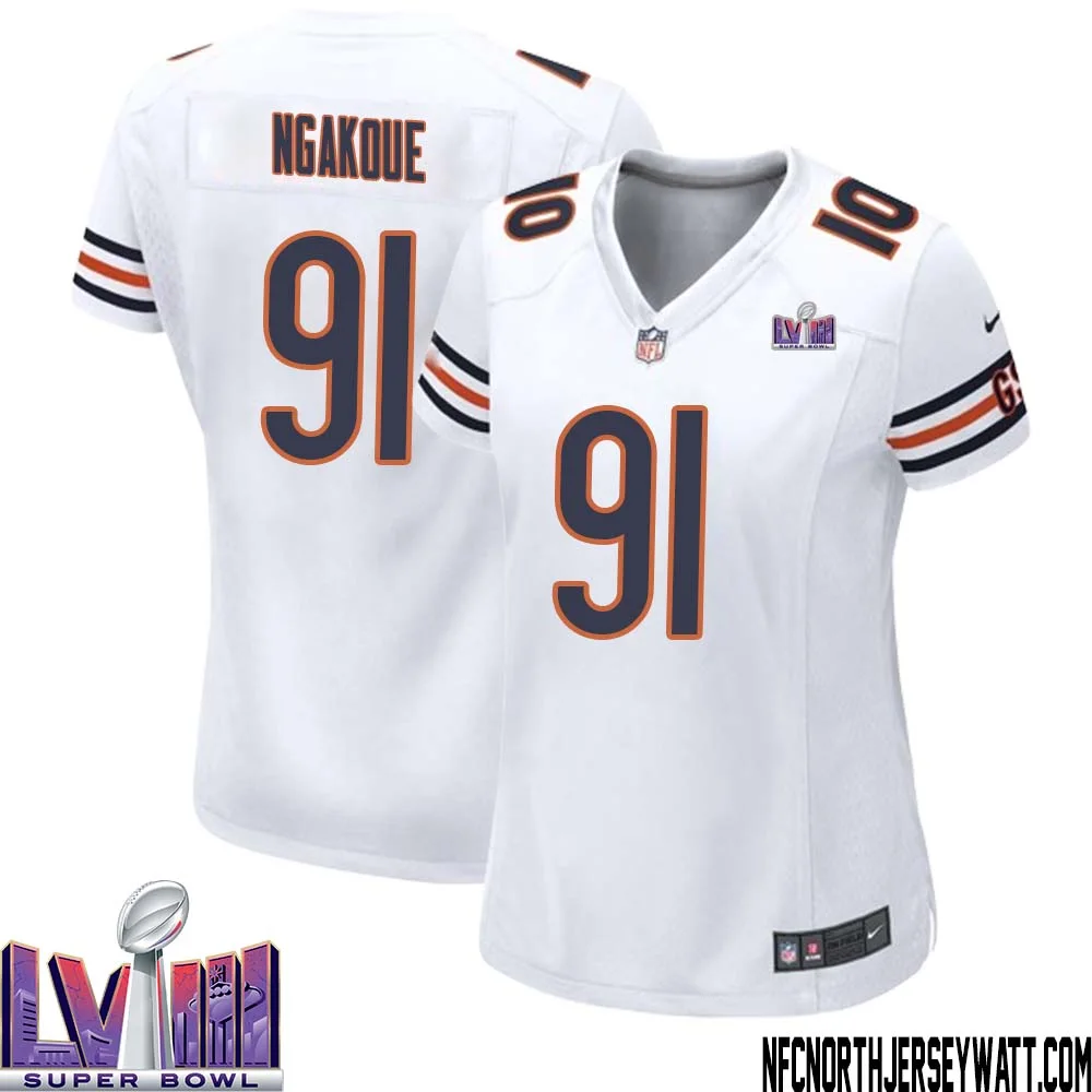 Yannick Ngakoue No 91 Chicago Bears Super Bowl LVIII Away Game Jersey White for Women