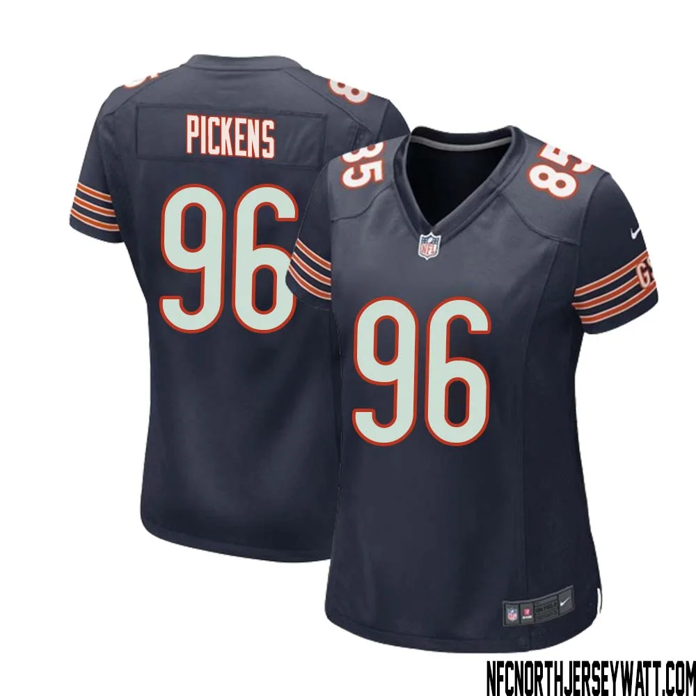 Zacch Pickens No 96 Chicago Bears Home Game Navy Jersey for Women 1