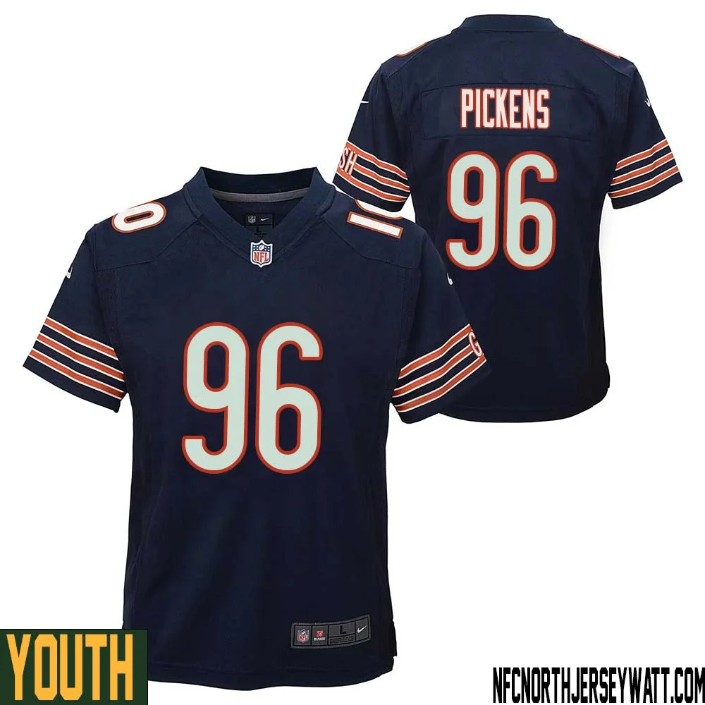 Zacch Pickens No 96 Chicago Bears Home Game Navy Jersey for Youth 1