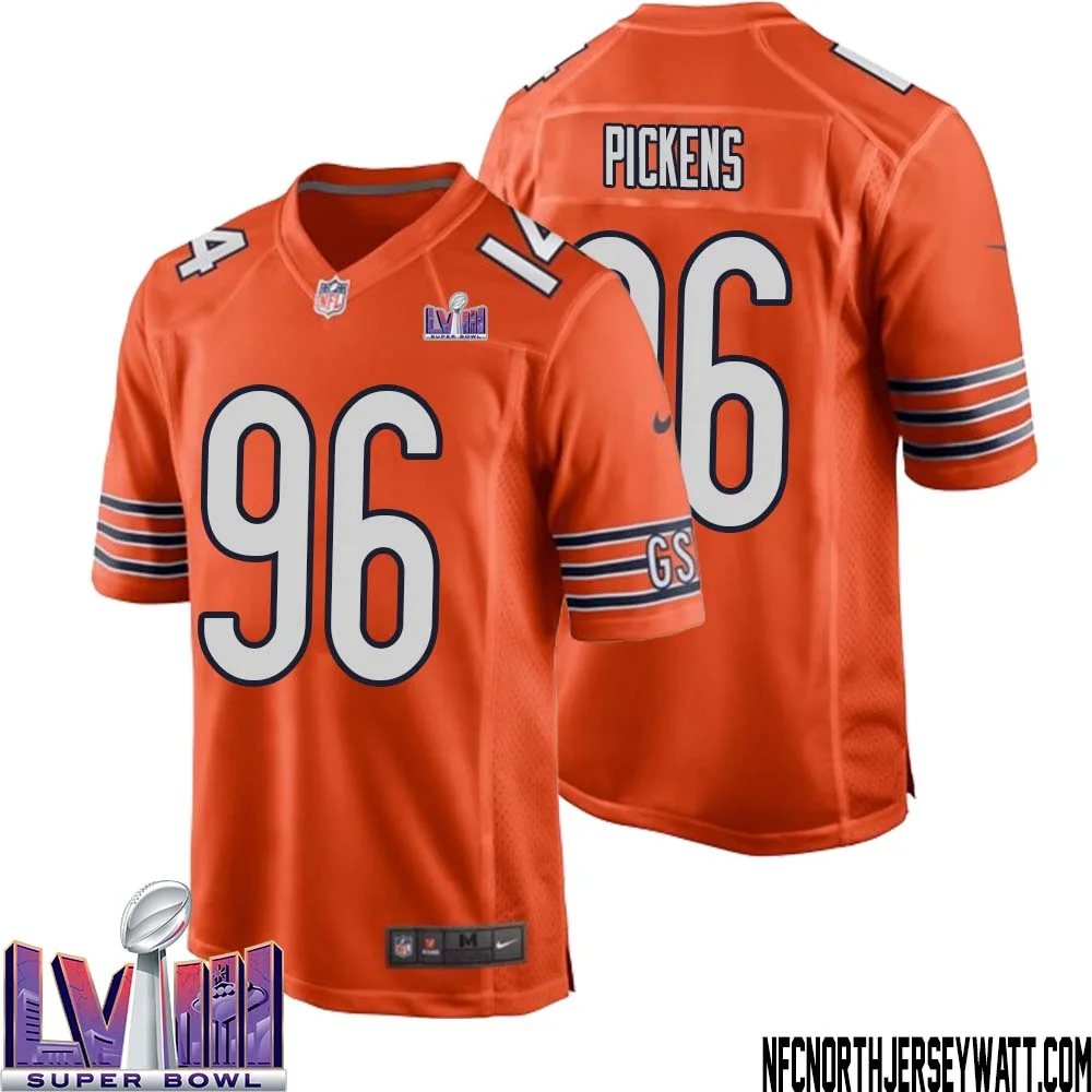 Zacch Pickens No 96 Chicago Bears Super Bowl LVIII Alternate Game Jersey Orange for Men 1