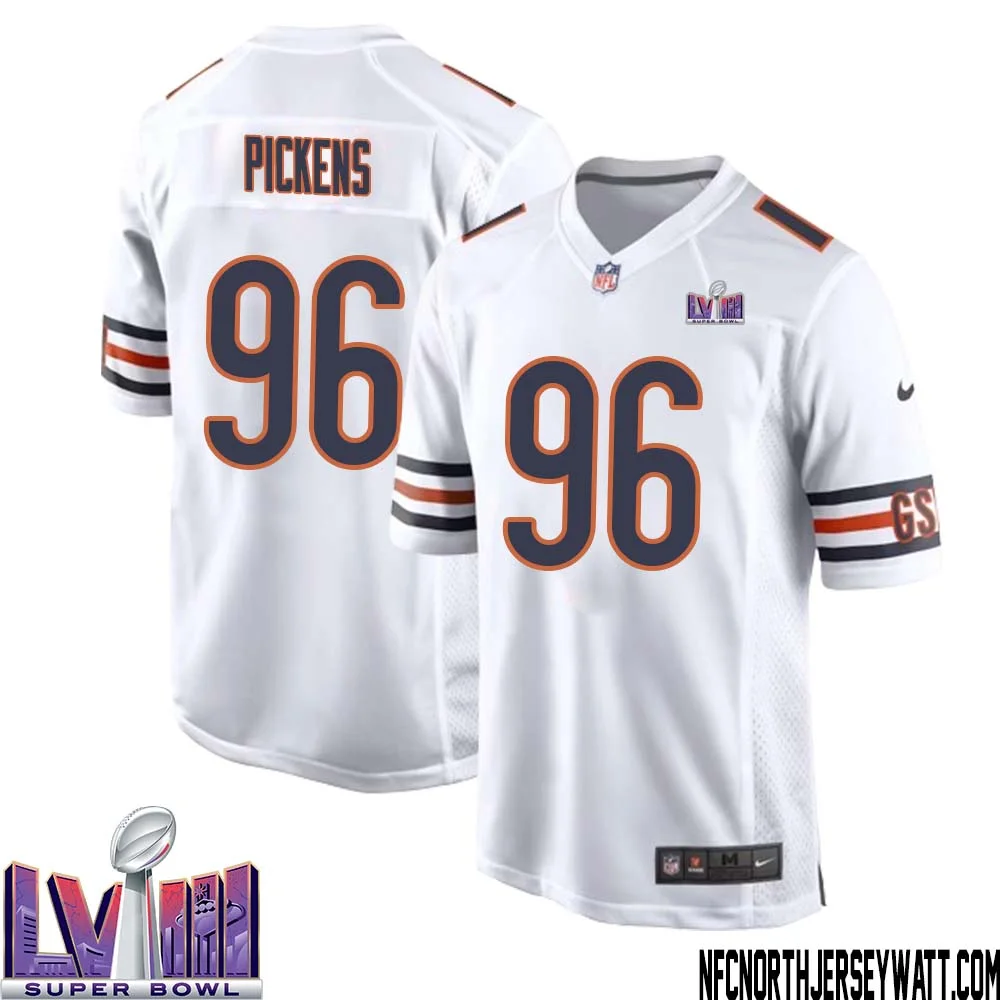 Zacch Pickens No 96 Chicago Bears Super Bowl LVIII Away Game Jersey White for Men