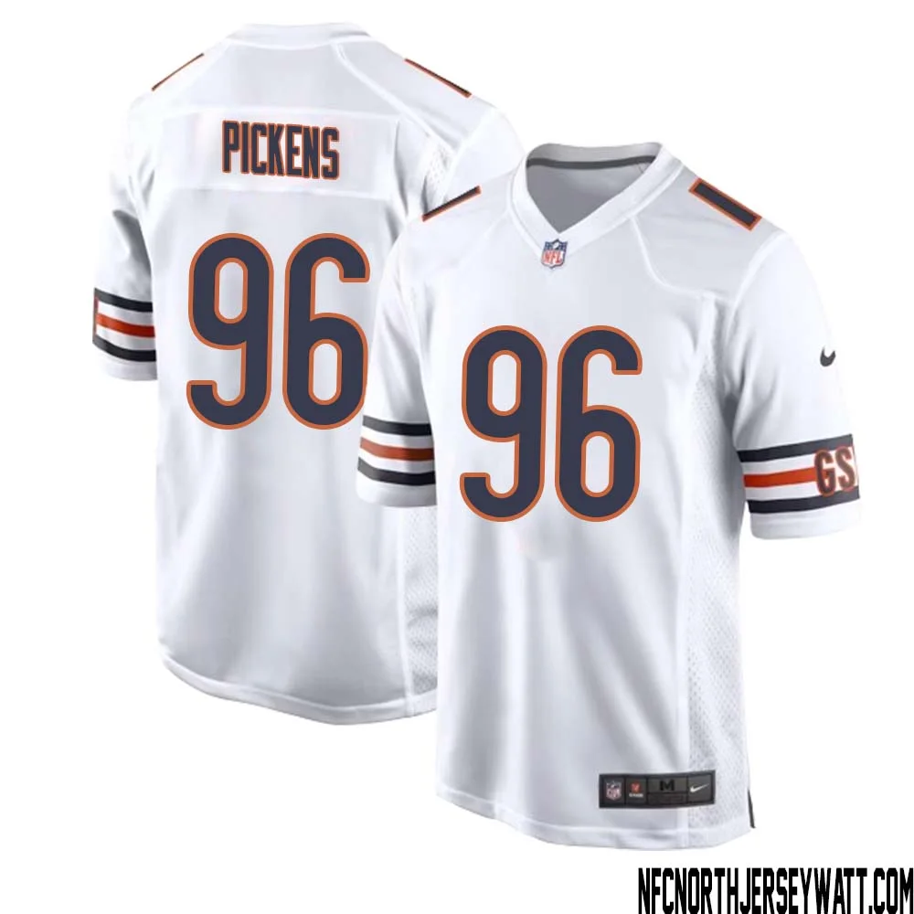 Zacch Pickens No 96 Men White Chicago Bears Away Game Jersey 1
