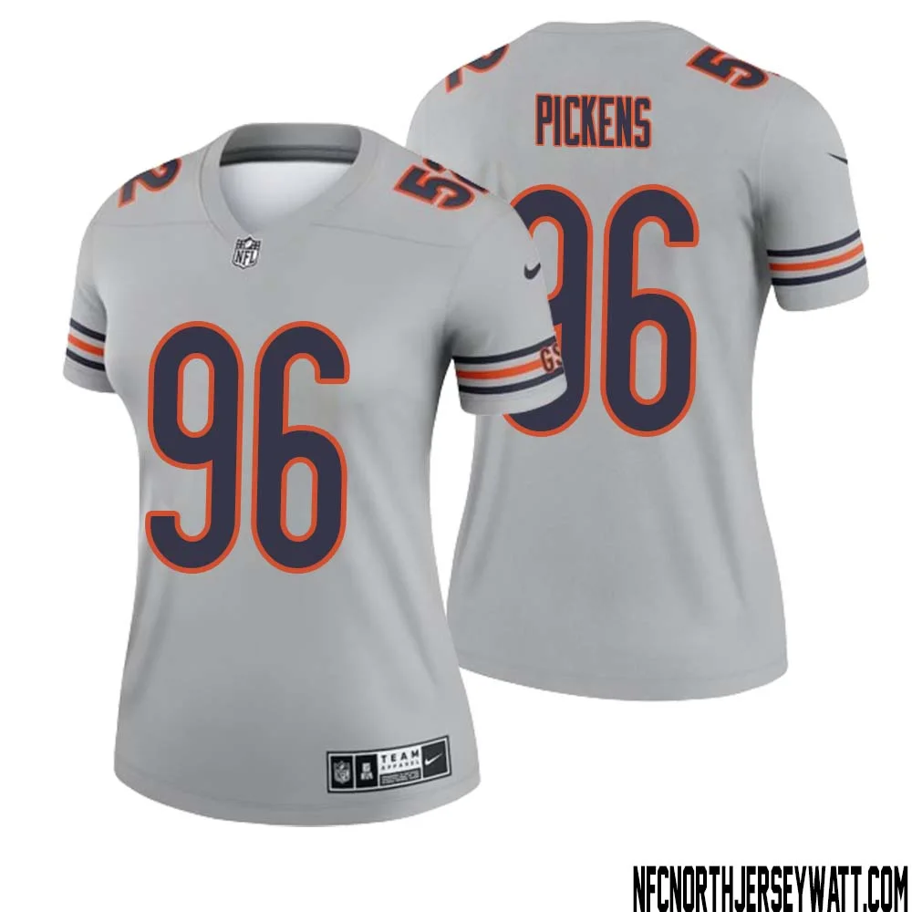 Zacch Pickens No 96 Women Silver Chicago Bears Inverted Legend Jersey 1