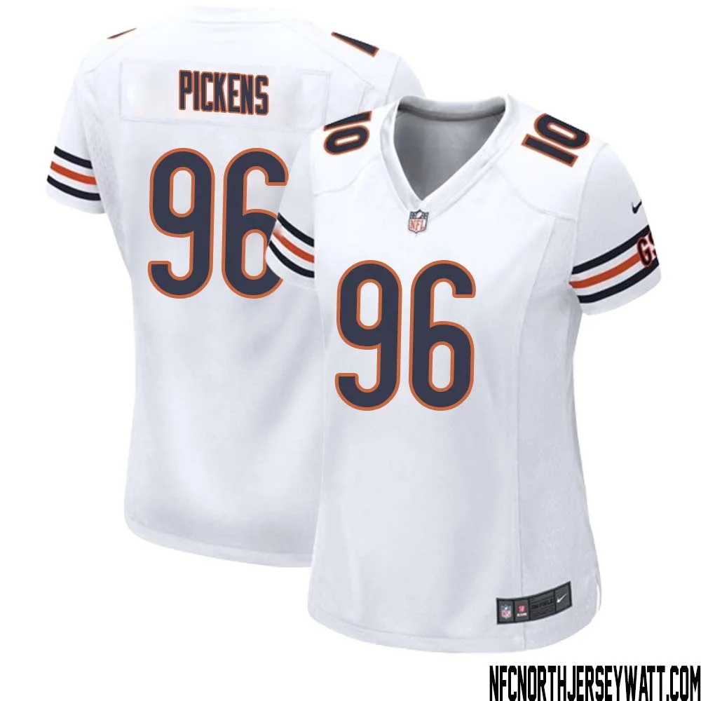 Zacch Pickens No 96 Women White Chicago Bears Away Game Jersey