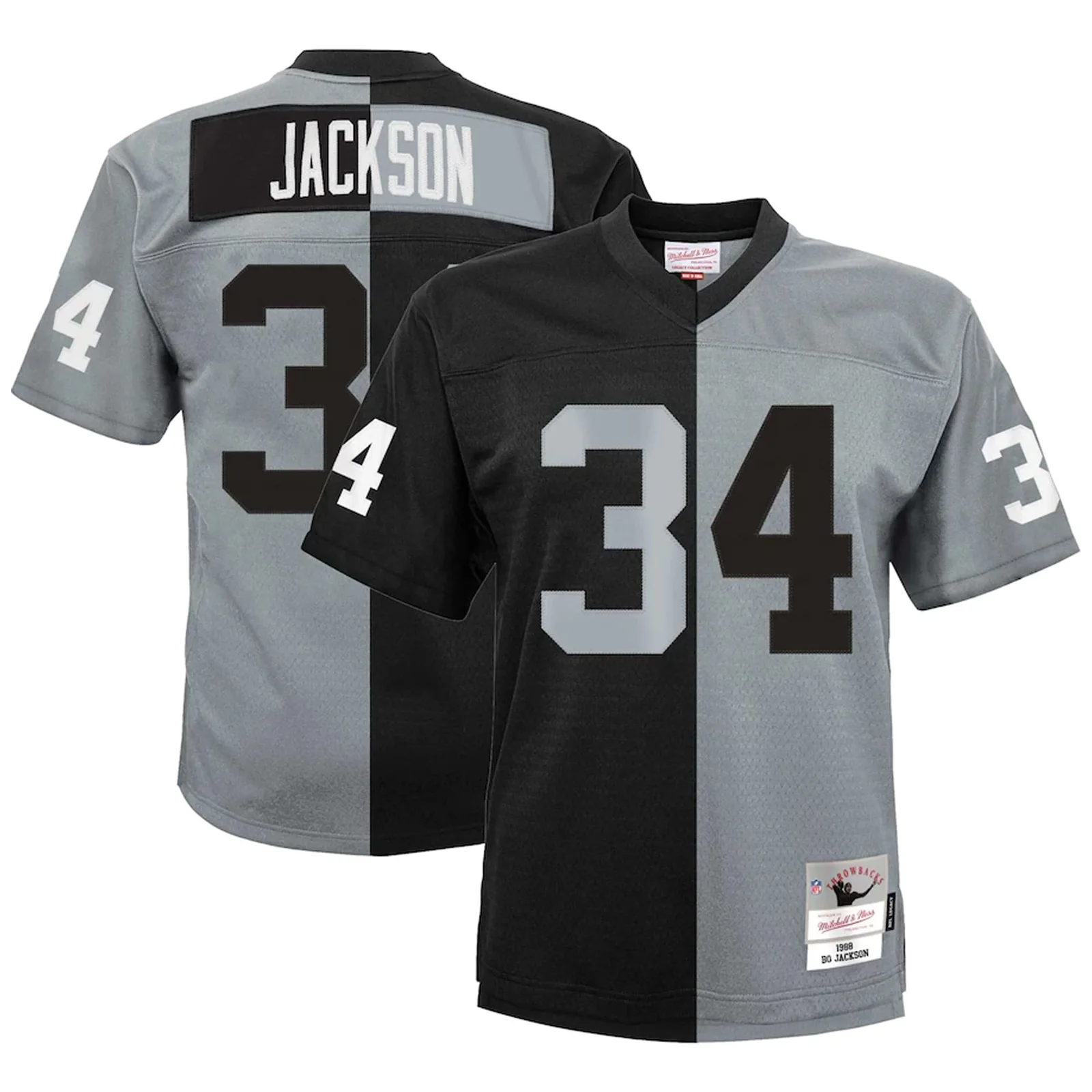 Bo Jackson Las Vegas Raiders Mitchell &amp; Ness Youth Split Legacy Jersey - Black/Silver -