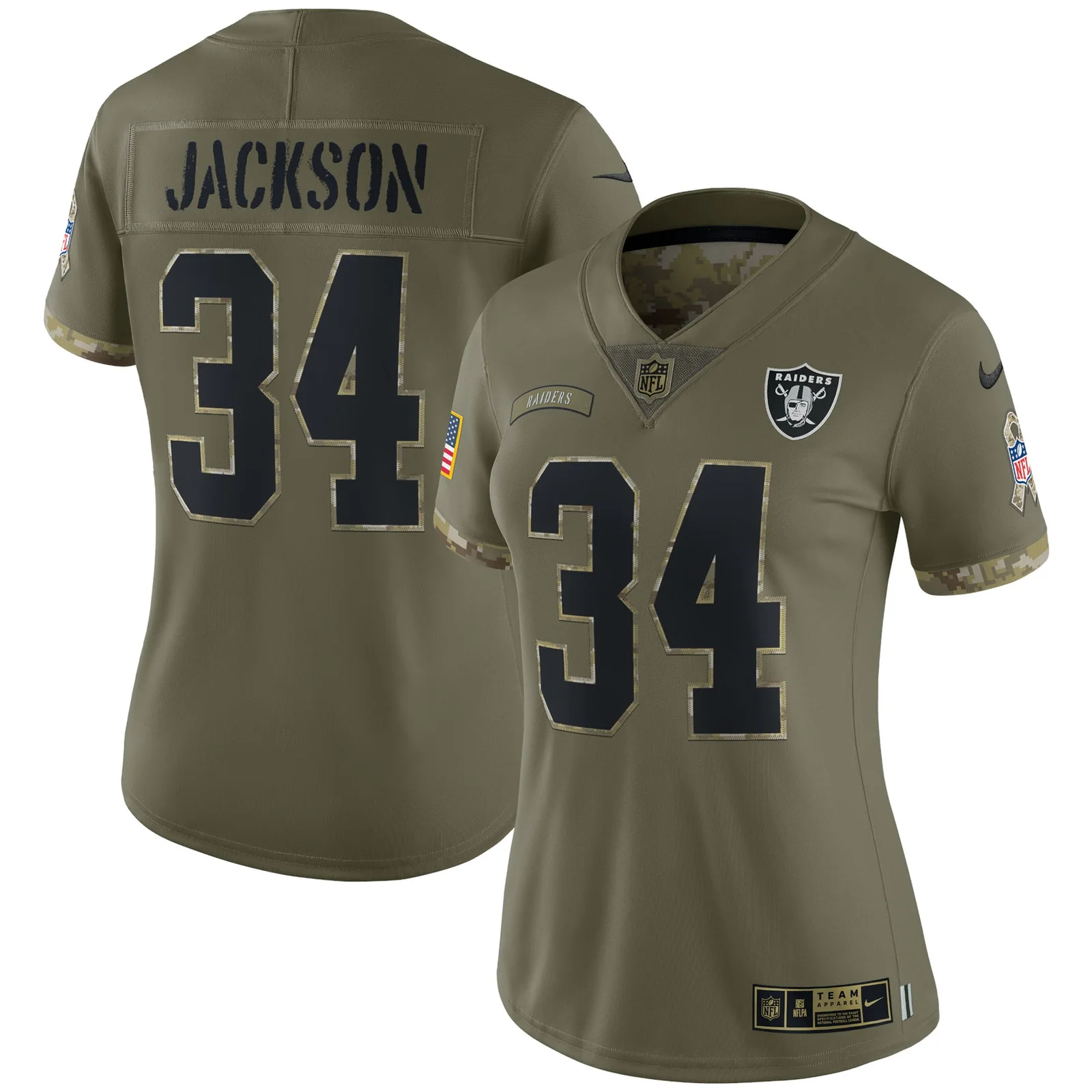 Bo Jackson Las Vegas Raiders Woman's 2022 Salute To Service Retired Player Limited Jersey - Olive -