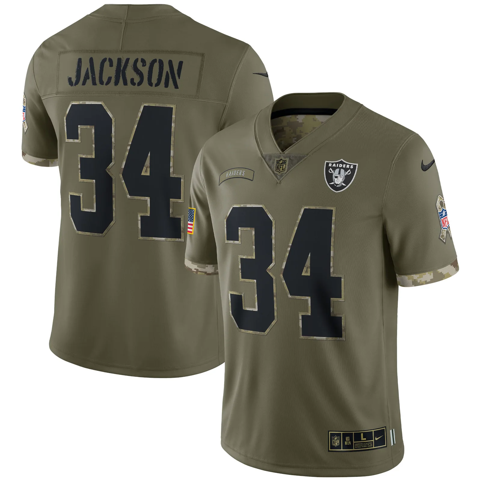 Men's Bo Jackson Las Vegas Raiders 2022 Salute To Service Retired Player Limited Jersey - Olive -