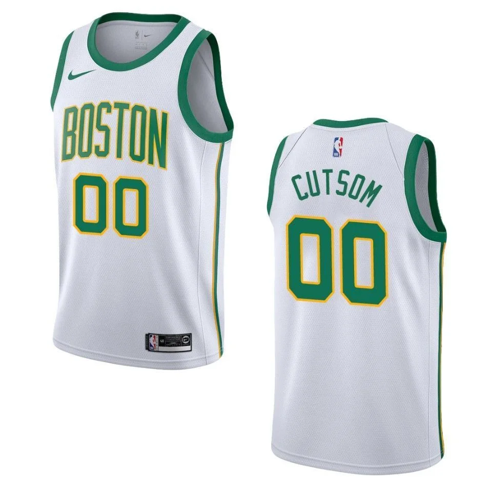 Men's 2019-20 Boston Celtics #00 Custom City Swingman Jersey - White -