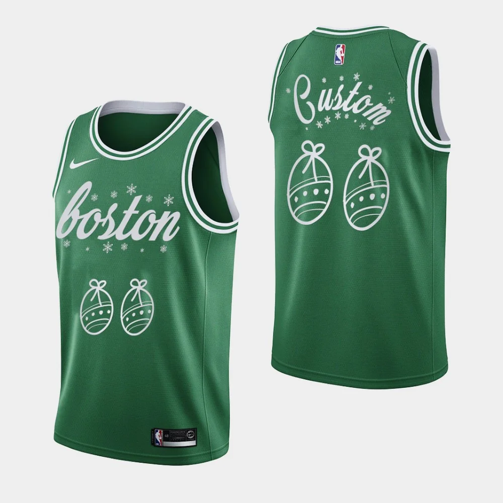 Men's Boston Celtics #00 Custom 2020 Christmas Night Green Special Edition Jersey -