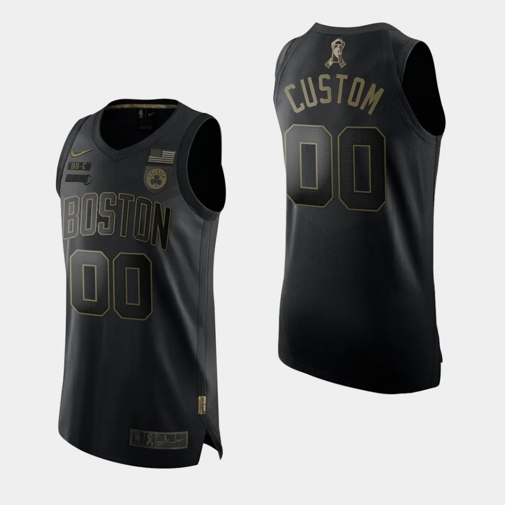 Men's Boston Celtics #00 Custom 2020 Salute To Service Black Jersey -