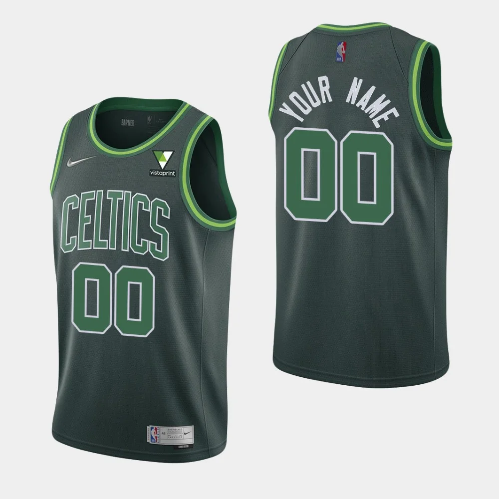 Men's Boston Celtics #00 Custom 2021 Earned Edition Green Swingman Vistaprint Patch Jersey -