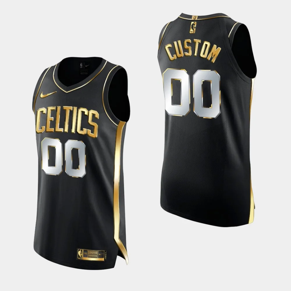 Men's Boston Celtics #00 Custom Black Golden Limited Edition 2020-21 Jersey -