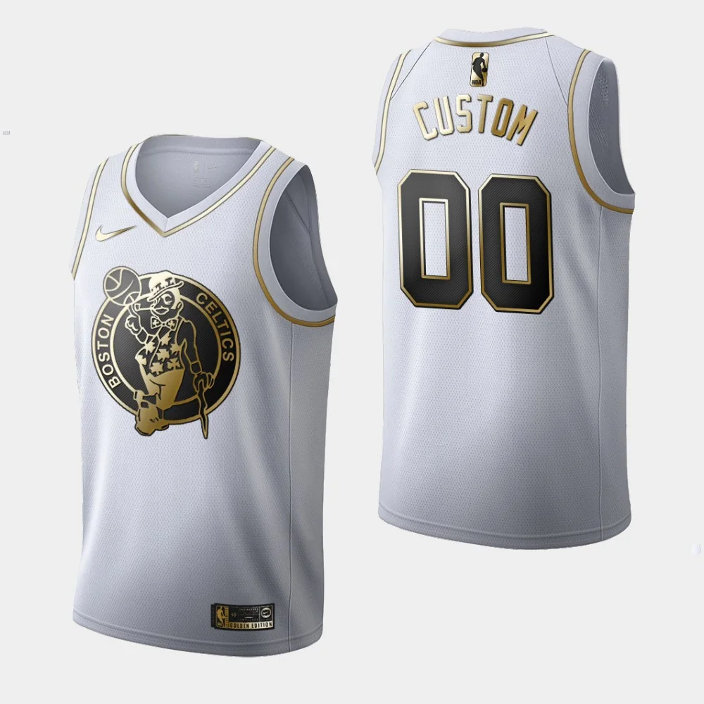 Men's Boston Celtics #00 Custom Golden Edition Edition White Jersey -