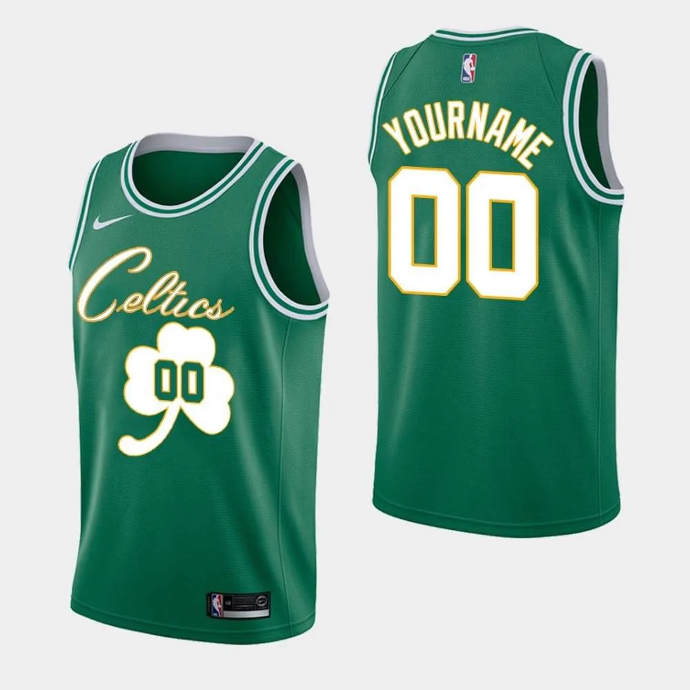 Men's Boston Celtics #00 Custom Green Fashion Forever Lucky Jersey -