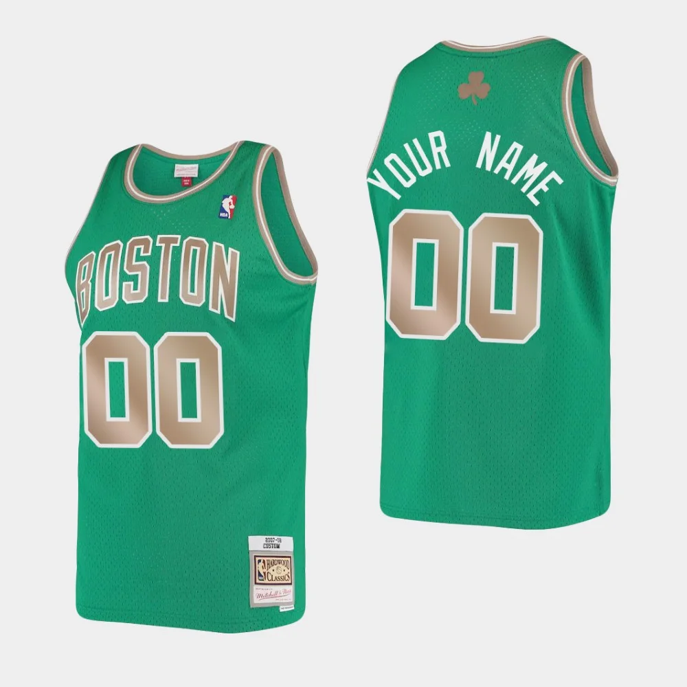 Men's Boston Celtics #00 Custom Hardwood Classics Kelly Green Jersey -