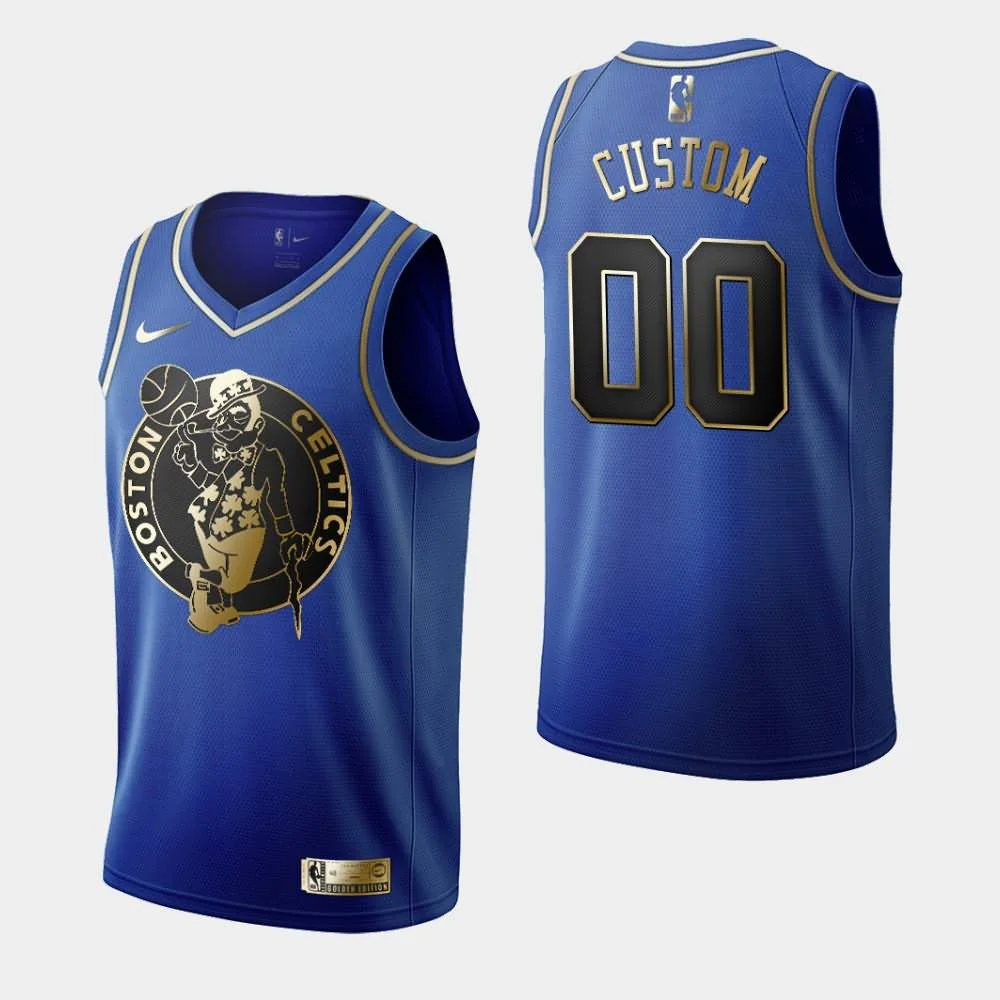 Men's Boston Celtics #00 Custom Royal Black Golden 2019 Father's Day Jersey -
