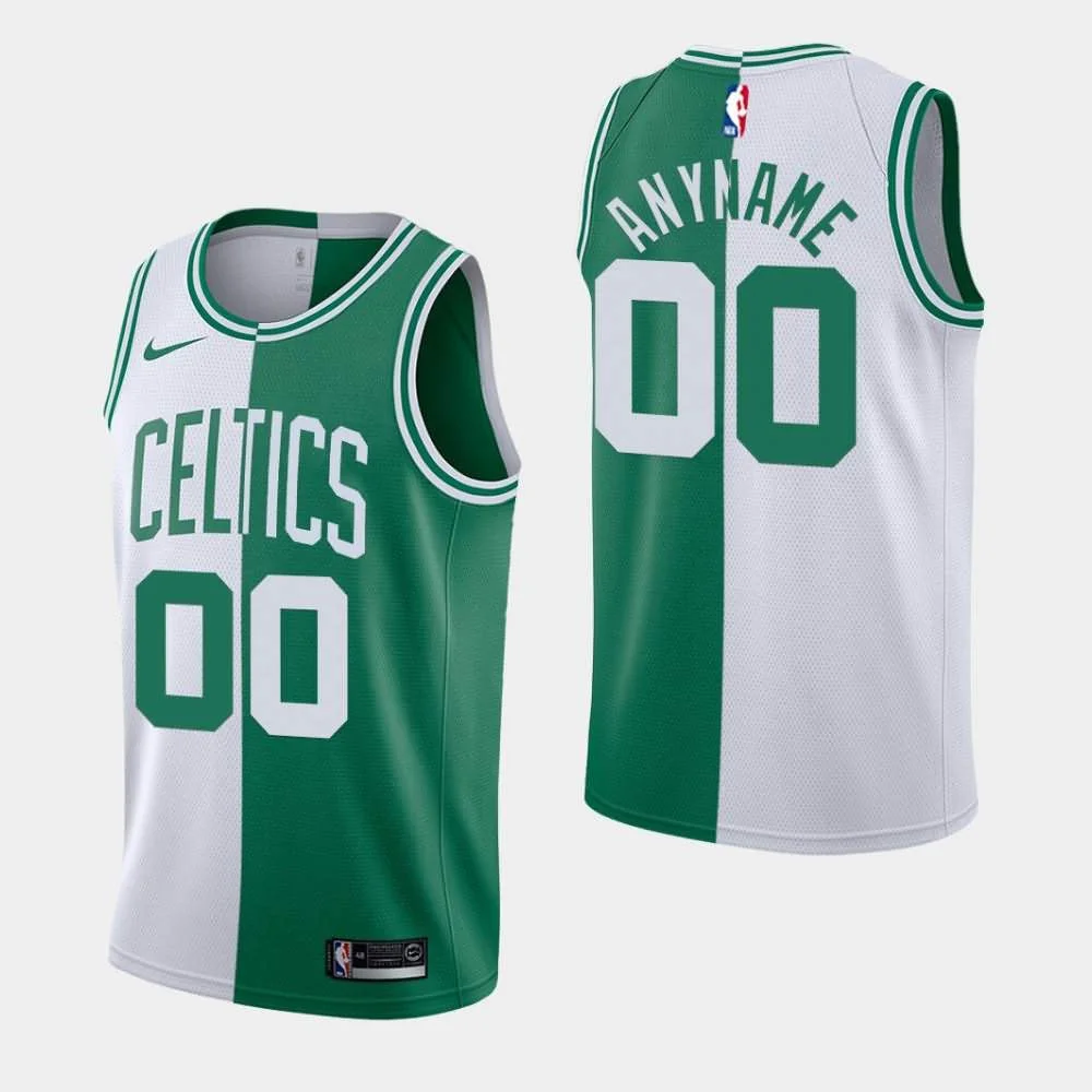 Men's Boston Celtics #00 Custom White Green Split Jersey -