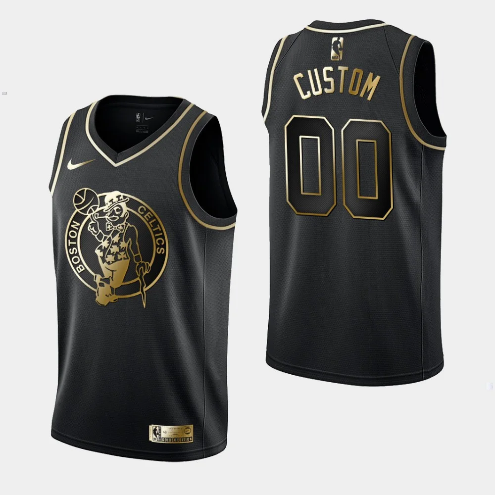 Men's Boston Celtics Custom #00 Golden Edition Black Jersey -