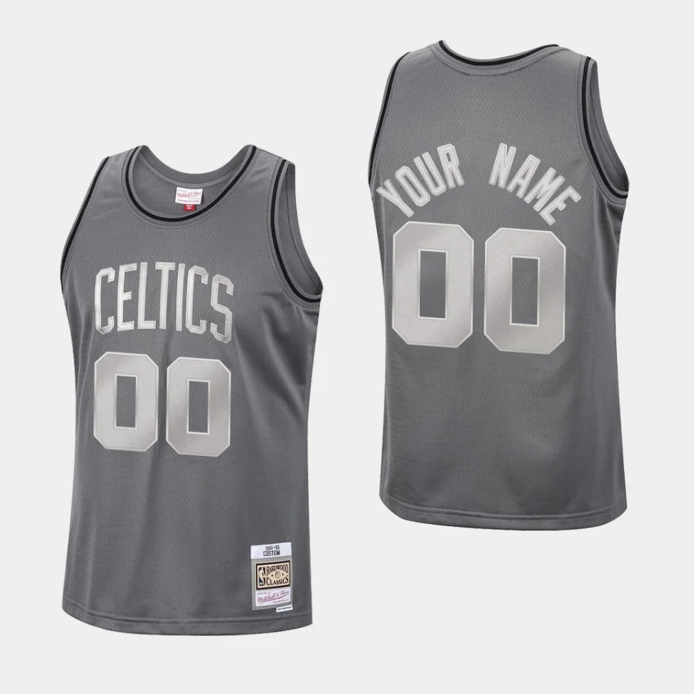 Men's Boston Celtics Custom #00 Metal Works Hardwood Classics Charcoal Jersey -