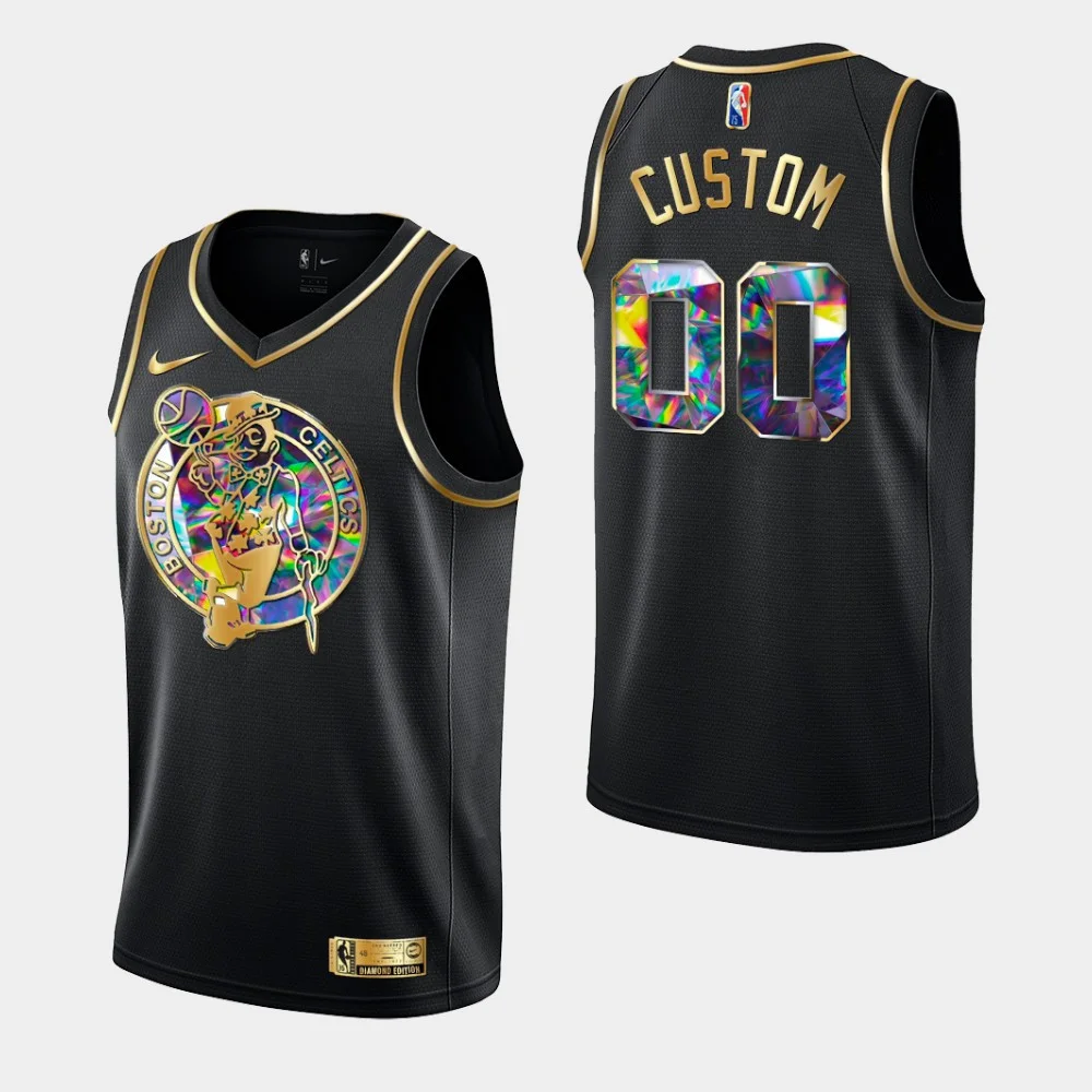 Men's Boston Celtics Golden Edition Diamond #00 Custom Black Swingman Jersey -
