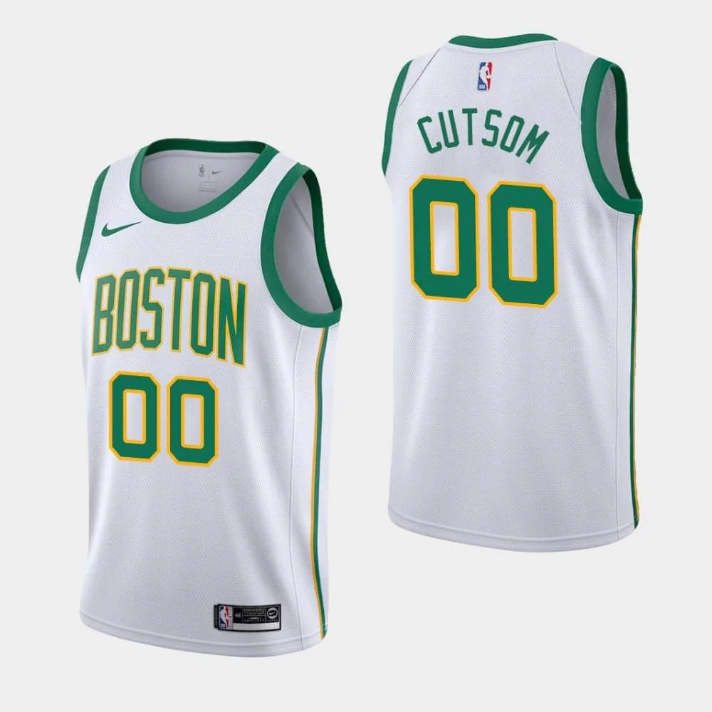 Youth's Boston Celtics #00 Custom White 2018-19 City Jersey -
